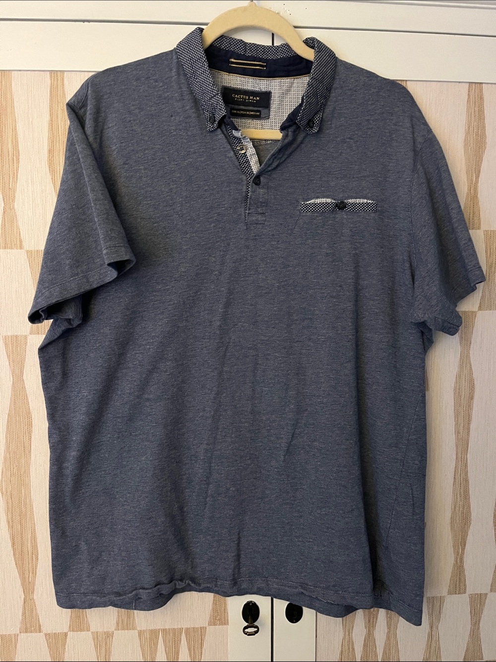 Cactus Man Men’s Blue Cotton Heather Polo with Contrast Trim